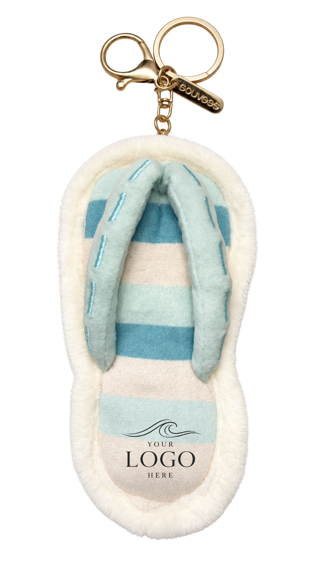 Flippy flip-flop plush bag charm with a sample logo for a bridal shower favor